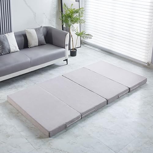 Colchón plegable doble portátil con funda lavable, colchón antideslizante para sofá, cama, camping, 200 x 120 x 10 cm, color gris