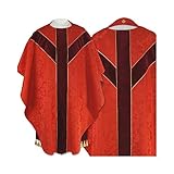  Chasuble Rouge Pour Prêtre, Semi-Gothique avec étole assortie.