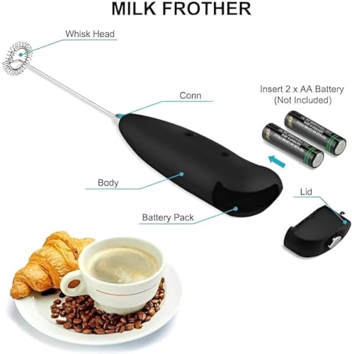 Image of AMT Crafts Electric Coffee Beater for Milk, Latte, Cappuccino & Egg Mixing - Handheld Frother(Fitting Sized Batteries to Use, NO Batteries PROVIDED)