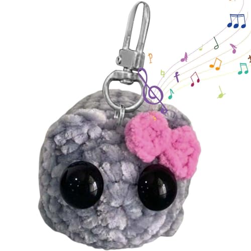 PumpCar Cute Sad Hamster Meme Keychain, Crochet Plush Sad Hamster Meme with Bow Key Rings Chains Bag Charms Kawaii Girl Handmade Gifts Decor