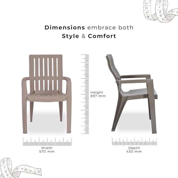 Image of ITALICA 2277 Spine Care Plastic Chair for Indoor /Outdoor /Study /Office /Living Room /Dining Room /Bedroom /Kitchen /Garden /Stackable Chair - Set of 2 Pcs Chair (2, Coffee)