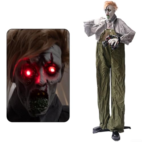 Halloween Zombie 190cm Großer Zombie der einen Overall trägt und eine Katze hält kann die Horrordekoration des ganzen Körpers drehen Halloween-Dekorationen Spukhaus Rasen Hofdekoration