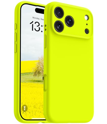 OTOFLY Magnetic for iPhone 17 Pro Case,Compatible with Magsafe,Classic Liquid Silicone Mobile Phone Case,Integrated Camera Control Button,Anti-Scratch Microfiber Lining, Neon Yellow