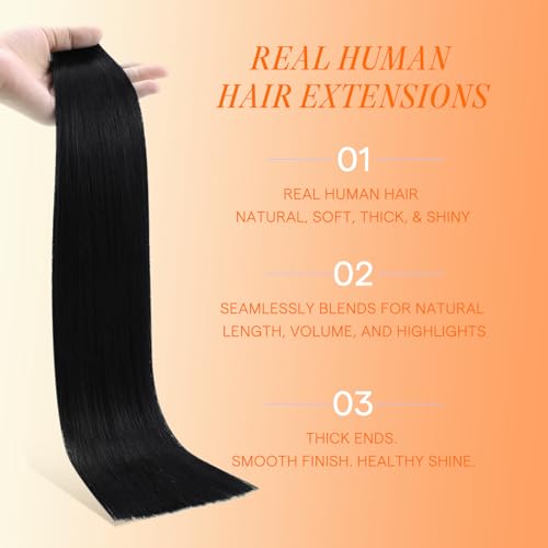 Image of Full Shine Injected Tape in Hair Extensions Human Hair, Color 1 Black, 14 Inch 40 Grams 20 Pcs, Machine Remy Invisible Tape in Extensions, Natural Movement, Glossy Finish, Smooth Comfortable