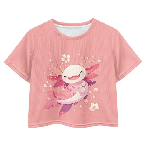 Image of Girls Summer Crop Top Outfits Short Sleeve T Shirts Kids Cute Clothes Tees Blouse