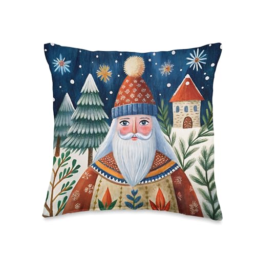 Vintage Scandinavian Folk Art Nordic Christmas Swedish Santa Throw Pillow