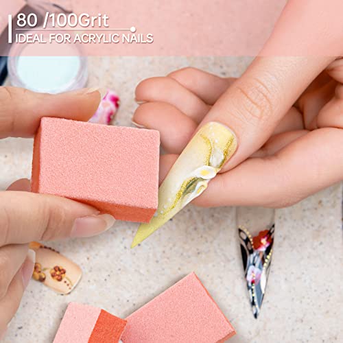 Maryton Mini Nail Buffer Blocks - 80/100 Grit Professional Salon Quality Orange Buffers for Nails - Buff Nails Prior to Application of Gel Polish, Acrylic, 50 Count