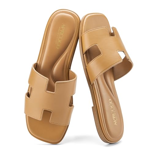Image of AprCoco Women's Flat Sandals Dressy Classic H-Band Flats Sandals Summer Beach Vacations Slide Sandals