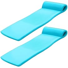 TRC Recreation 2-Pack Sunsation 1.75 كرسي عائم من الإسفنج السميك، أزرق مخضر استوائي مع مسند للرأس للاسترخاء والحمامات الشمسية في حمامات السباحة والشواطئ والبحيرات، 70 بوصة x 26 بوصة