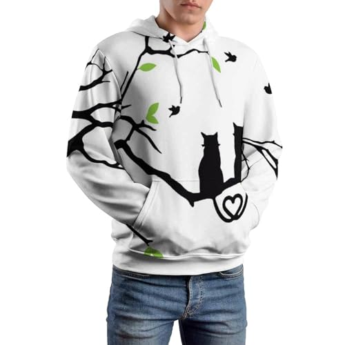 Sweat Capuche Imprimé Arbre Et Chat Pull Manches Longues Doux et Confortable S - 6