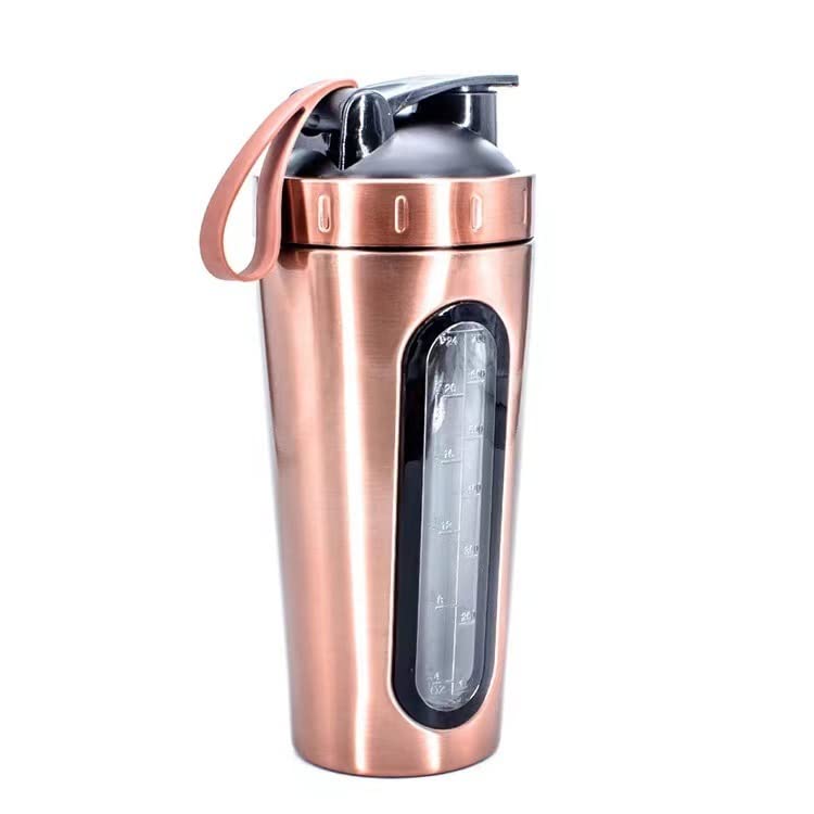 25-oz (700ml) Edelstahl-Protein-Shaker-Flasche mit Mischkugel, sichtbares Fenster, Schleifenoberteil, Griff, Leckfest, BPA frei.