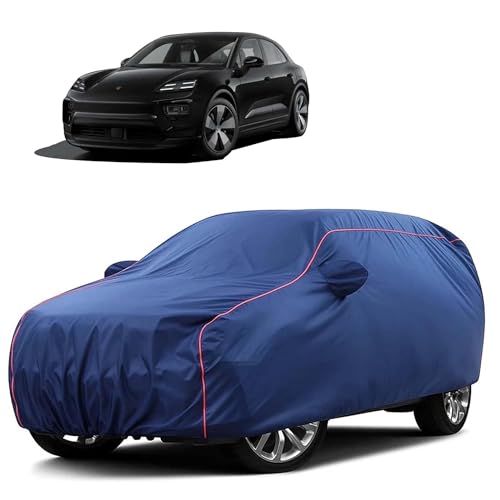 Image of Sulfar 100% Water Resistant Car Body Cover Compatible with Mirror for Porsche Macan (Triple Stitched, Full Bottom Elastic, Blue Tafetta with Red Piping)