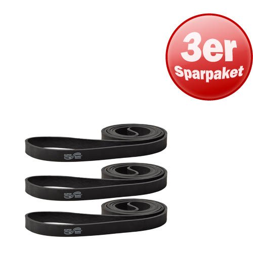 Confezione da 3 fasce di resistenza Superband, modello light (leggero), forza di trazione 24 kg, lunghezza 1 m, colore nero