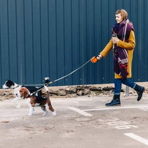 KOOLTAIL Doppelte, einziehbare Hundeleine – robuste, doppelköpfige 5 m ausziehbare Hundeleine für kleine, mittelgroße und große Hunde, Spaziergänge, 2 Hunde bis zu 50 kg