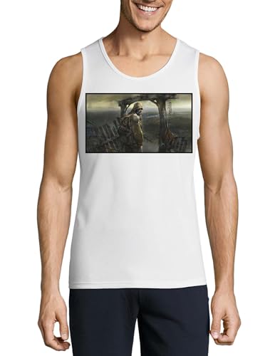 Camiseta de algodón transpirable y sin mangas para hombre diseño de paisaje apocalíptico
