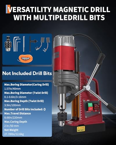 Image of Garvee Magnetic Drill Press Kit, 1.57 inch Capacity, 1450W Electric Mag Drill with Adapter, 820RPM, 2922LBF Force, Double Dovetail Design Portable Drilling Machine for Industrial, Workshop and Home Use