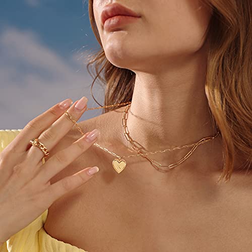 Mevecco Gold Layered Heart Initial Necklace 18K Gold Filled S Alphabet Heart Pendant Necklace Dainty Initia Letter Necklace For Women Minimalist Personalized Jewelry Gift For Her #TOP2