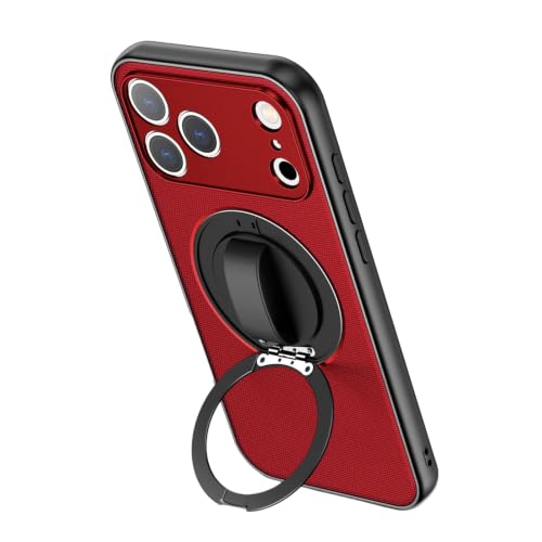 Coque iPhone 17 Pro Max antichoc rouge avec anneau rotatif et support