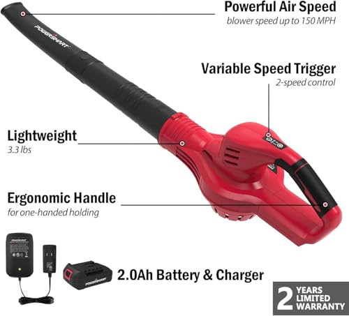 PowerSmart 20V Cordless Leaf Blower with 2.0Ah Battery and Charger, Lightweight Small Leaf Blower for Gutter 2024 Version image 7
