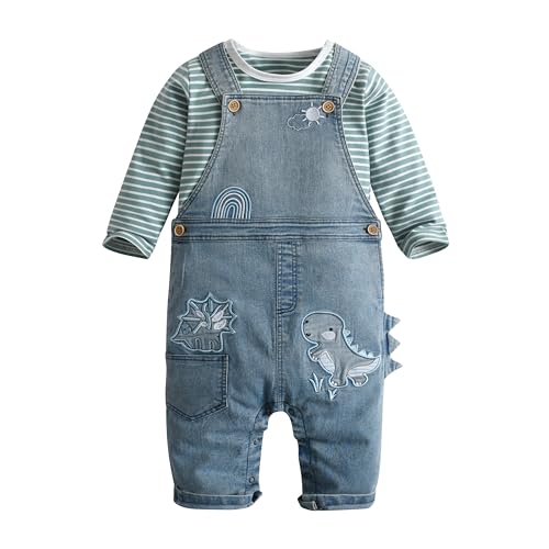 LvYinLi Cute Baby Boy Clothes Suit Toddler Boys' Striped long Sleeve T-Shirt+Denim Overalls Jumpsuit Pants Outfits Sets (0-3 months,Blue Dinosaur#378)