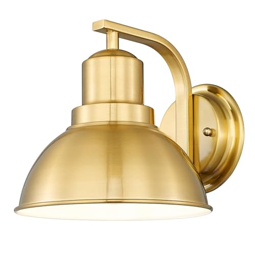 zeyu Vintage Wall Sconce Lighting, Indoor Barn Wall Lamp for Bedroom Living Room, Metal Dome Shade in Brushed Gold Finish, ZY24-1W BG