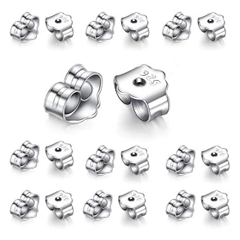 NEPAK 20 Pcs/10 Pairs 925 Sterling Silver Earring Backs,Silver Earring Butterfly Backs,4.5 x 5 mm Cover