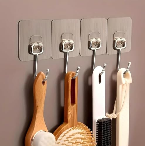 Image of Wall Hooks for Hanging Strong, Adhesive Hooks for Wall Heavy Duty, Wall hangings, Kitchen Accessories Items, Sticky Photo Frame Hangers (Golden Hook 5-pcs)