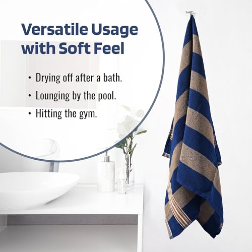 Image of Kuber Industries Bath Towel | Towel for Bath-Gym-Travel | Highly Absorbent Bathing Towel | Bath Towel for Men | 144 GSM Cotton Bathroom Towel | Blue Patti | 30x60 Inch | Cream