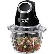 Russell Hobbs Zerkleinerer Mini Matt Schwarz (500ml Glasbehälter inkl. Deckel, Ein-Hand-Bedientaste) Gemüsezerkleinerer, elektrischer Mixer, Multizerkleinerer f. Gemüse, Obst & Fleisch 24662-56