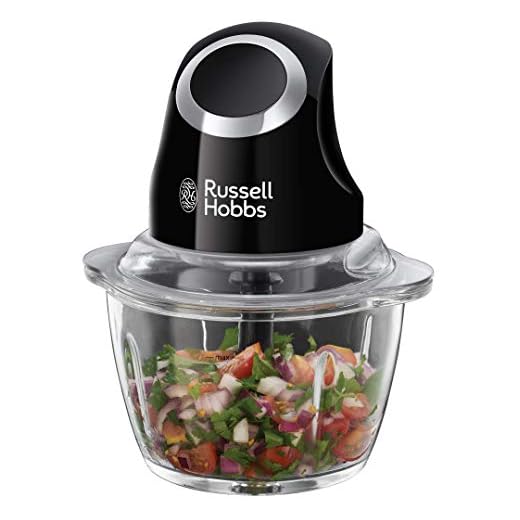 Russell Hobbs Mini Electric Chopper [Glass Jar incl. Storage Lid] Matt Black (500ml, Vegetable Chopper, Blender, Multi & Universal Chopper for Vegetables, Fruit & Meat) 24662-56