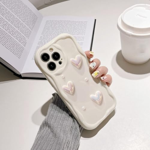Coque cœur froissé tridimensionnelle blanche pour iPhone 15 Pro Max de haute qualité