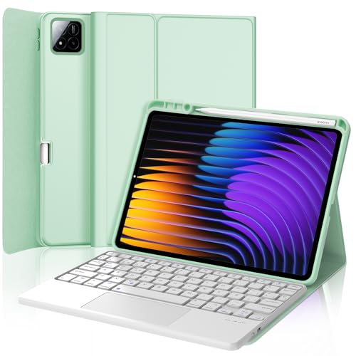 Teclado para Xiaomi Pad 8 Pro para Estudiar y Trabajar en Cafeterías con Funda Verde Claro