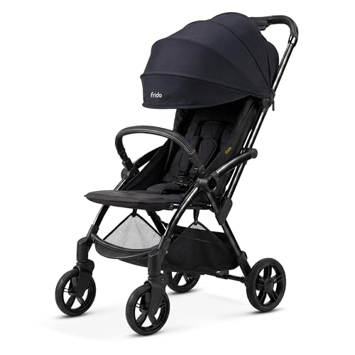 Image of Frido Autofold Travel Stroller for Babies, EN1888 Certified, One-Hand Auto-Fold & 5-Point Safety Harness, Lightweight Travel-Friendly Design with Suspension Wheels (0-4 Years, Black)