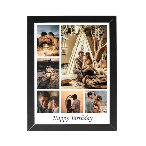 Image of 6 Photos Collage And Your Customized Text - Personalized Black Photo Frame with Photo upload for All Occasion - 6x8 Inch Rectangular, wood, Wall Mount