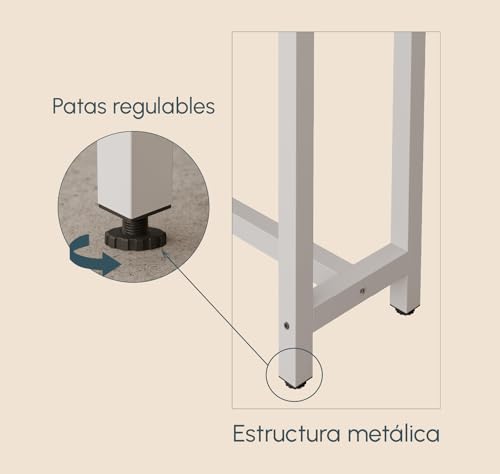 MB Muebles Bonitos, Mesa Alta Bar Ani, Barra Cocina de Estilo Minimalista con Patas de Metal, Melamina Mate, Blanco y Sonoma, 100x100x40 cm - imagen 5