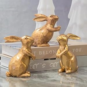 NEROSUN Resin Vintage Gold Bunny Decor Rabbit Figurines Small Easter Bunny Figurine Set of 3 Vintage Easter Rabbit Statue Table for Home Decoration