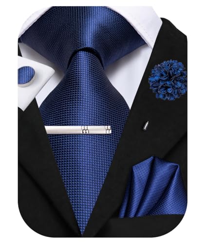 Image of Hi-Tie Mens Paisley Floral Striped Ties Set Silk Necktie and Lapel Pin for Men Pocket Square Cufflinks Set Business Wedding