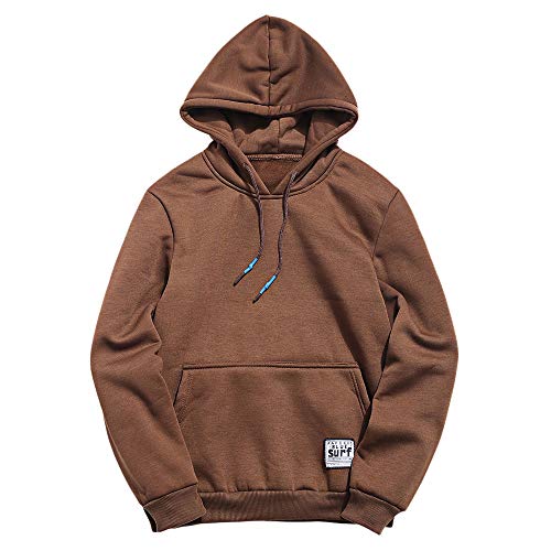 ZAFUL Hoodie Basic Solid Color Pouch Pocket Fleece Simple Style Hooded Sweatshirt Coffee-A