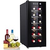 WGMワインセラー 12本収納 33L 8℃~18℃ コンプレッサー式 ワインクーラー 省エネ 小型 家庭勤務用 ワインボトル 冷温庫 デザイン家電 自宅用 部屋 静か 静音 庫 (ブラック)