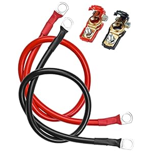 NETONDA 2 Stück Batteriekabel,50cm/16mm²/5AWG Auto Batteriekabel mit M10 Ringklemmen Kupferdraht,12V Rot und Schwarz Autobatterie Kabel+1 Paar Batterieschalter für Autos LKW Motorrad