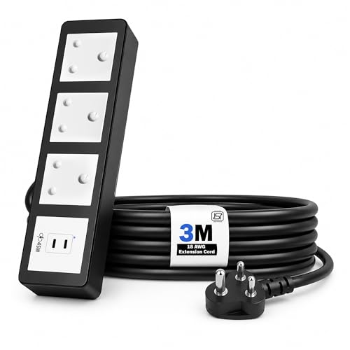 Image of MX 45W Extension Board PD GaN Charger Super Fast Charging 2 Type-C, 3 Indian 16A Sockets (2600W) Multiport Desktop Power Strip for iPhone Android Laptop Tablet Charging Station 3M Cable