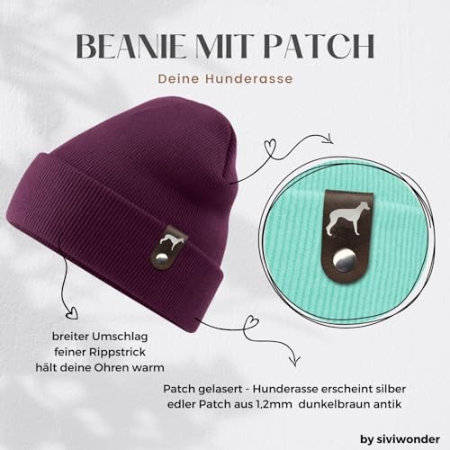 siviwonder Whippet Windhund Mütze Patch edel Leder Gassi Beanie Strickmütze Warm Herren Damen Farbe Apricot