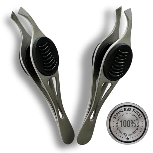 2 ALAZCO Professional Comfort Hold Soft Grip Non-Slip Rust Proof Stainless Steel Slanted Tip Eyebrow Tweezers Facial Hair Removal Ingrown Brows Slant Tweezer Women Men