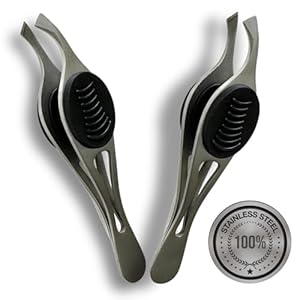 2 ALAZCO Professional Comfort Hold Soft Grip Non-Slip Stainless Steel Slanted Tip Eyebrow Tweezers Facial Hair Removal Ingrown Brows Slant Tweezer Women Men