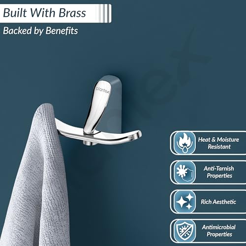Image of Plantex Brass Robe Hook for Bathroom /Hooks for Clothes Hanging /Wall Hanging Hook /Cloth Hanger for Wall /Bathroom Accessories (Chrome)
