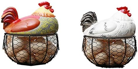 Ceramic Egg Holder Chicken Wire Egg Basket Fruit Basket Collection Hen Ornaments Decoration Kitchen Storage 19CMX22CM(B)