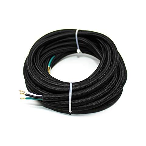 18/3 15Ft Vintage Electrical Wire Lamp Cord Rayon Covered Braided Black 18 AWG 3 Conductor 15 Feet Flexible Fabric Pendant Lighting Power Antique Cable(10A) Cover