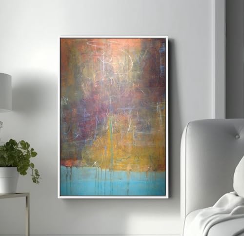 Art mural contemporain salon tableau abstrait bleu orange jaune 30x40