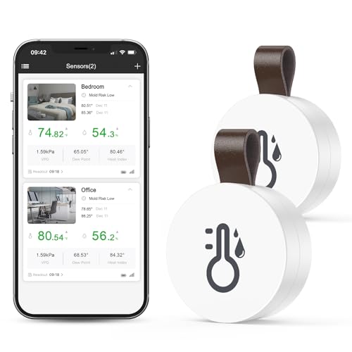 Ankilo Bluetooth Thermometer Hygrometer, 2er-Pack Mini Digitaler Temperatur-Feuchtigkeitssensor mit App, Datenspeicherung & Export, kabellos für...