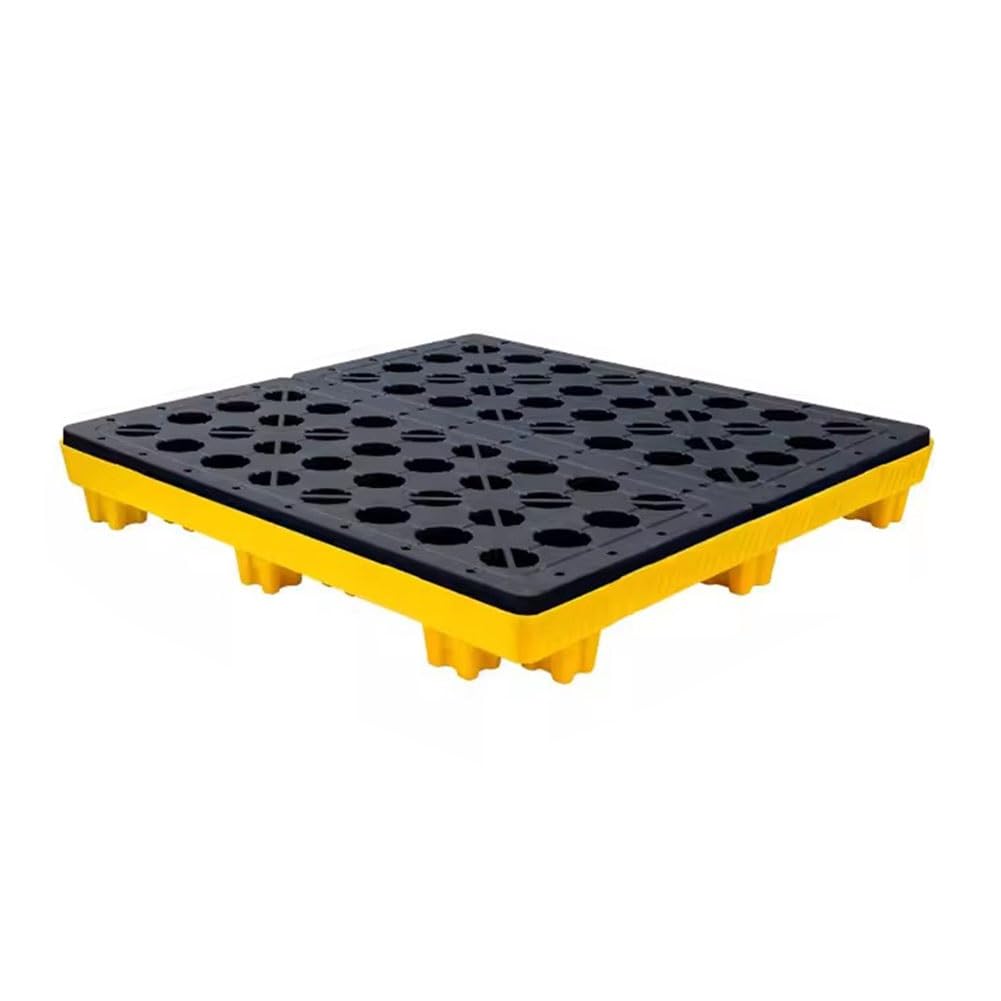 QUSYZD Modular Spill Containment Platforms, Stackable Spill Trays with Grating for Industrial Warehouses & Factories, 17 Designs,Yellow-120 * 120 * 18cm